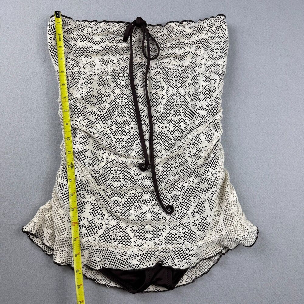 Vintage Y2K Coquette Lace Crochet One Piece Swimsuit Mossimo Women M Brown Cream - Picture 8 of 11